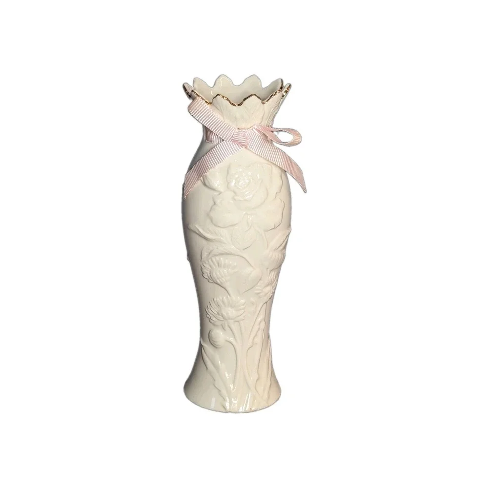 Lenox Vase Rose Bud Pink Ribbon 8